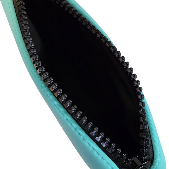 Balmain Paris Cosmetic Bag Turquoise Blue Neoprene Padded Logo Zipper New - Picture 12 of 13